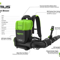 OPTIMUS 82V 755 CFM Dual-Port Backpack Blower | BB361