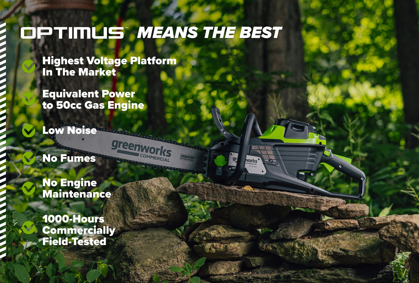 82V OPTIMUS 3.0 kW Chainsaw Powerhead with CORE400 Battery & DP Charger | OCS500