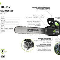 82V OPTIMUS 3.0 kW 18" Chainsaw Kit with CORE400 Battery & DP Charger | OCS500-C4DP-18
