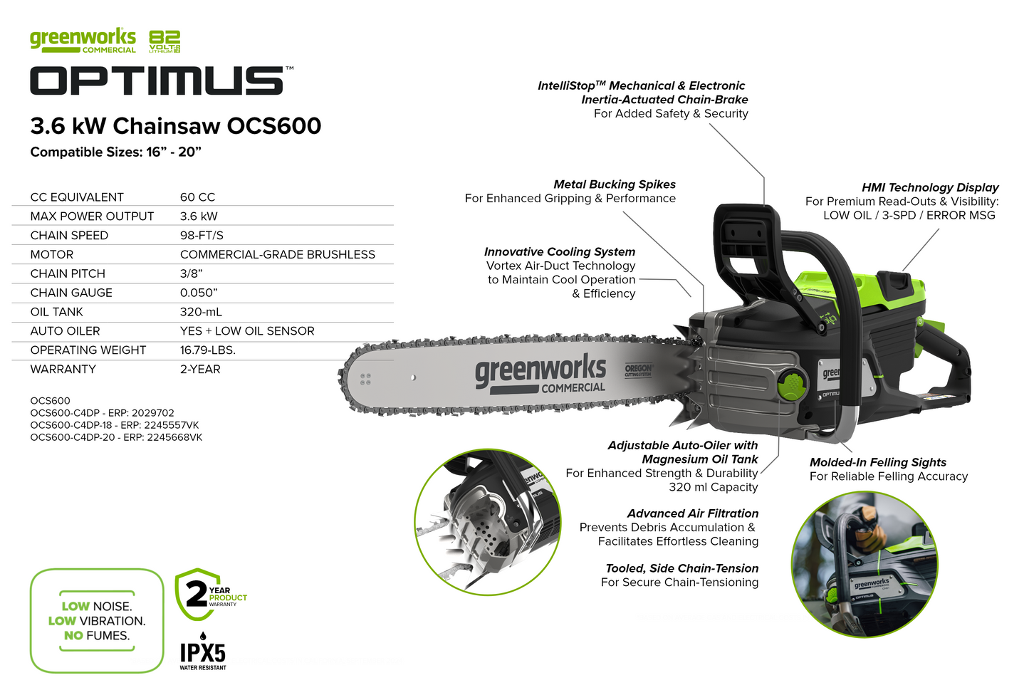 OPTIMUS 82V 3.6kw Chainsaw Kit with CORE400 Battery & DP Charger | OCS600-C4DP