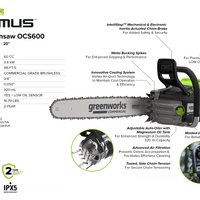 OPTIMUS 82V 3.6kw 20" Chainsaw Kit with CORE400 Battery & DP Charger | OCS600-C4DP-20