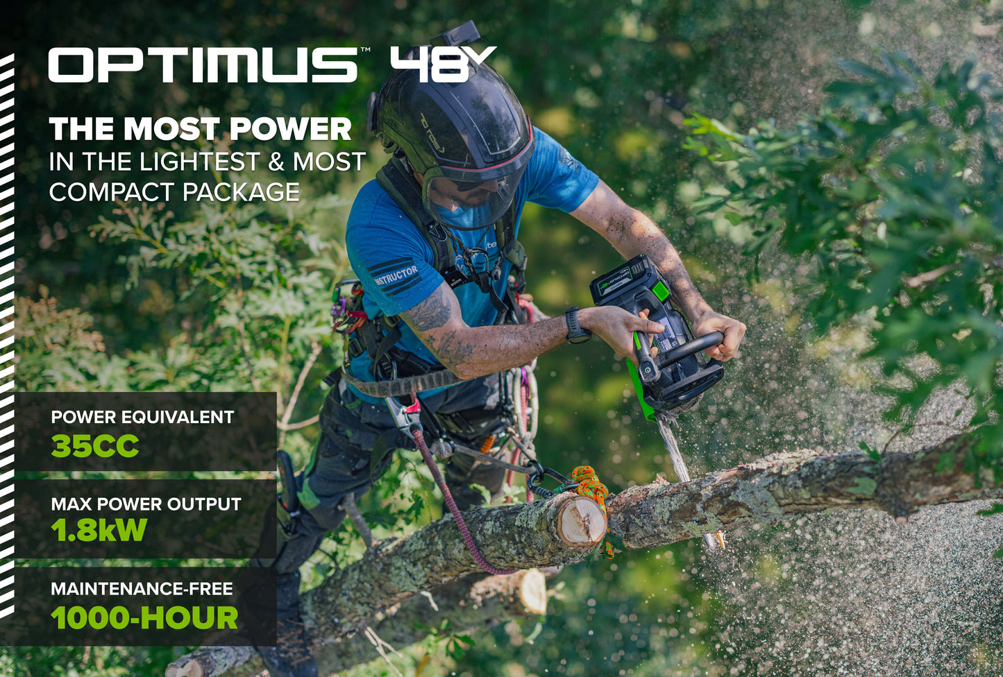 OPTIMUS 48V Top-Handle Chainsaw Powerhead, 48V 4 Ah Battery, 5A Charger | OTS350-T4SC