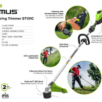 Optimus 82V Top mounted 1.3kW String Trimmer Kit CORE360, DP Charger + Bonus CORE360 | ST131CB