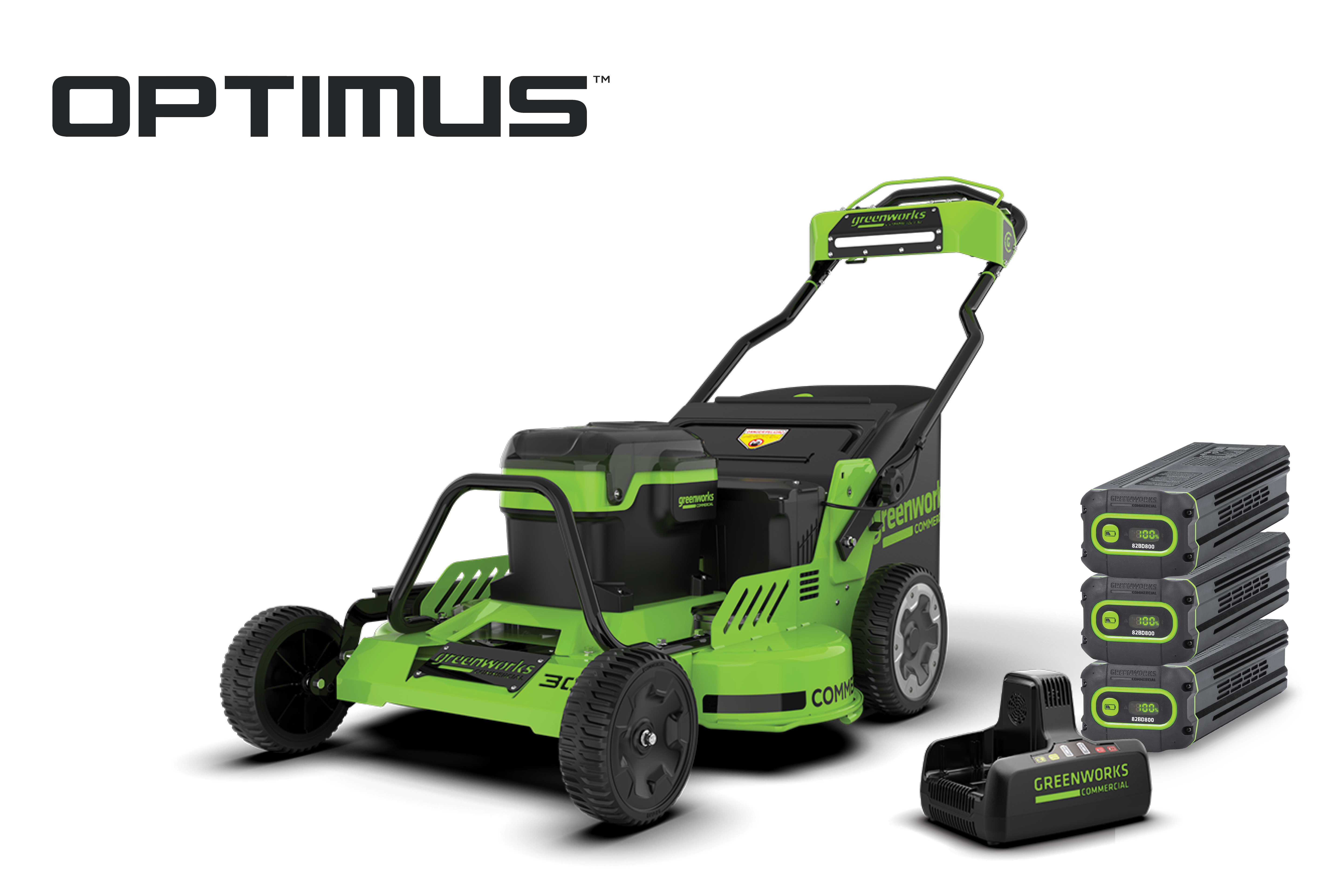 OPTIMUS 82V 30” Self-Propelled Lawn Mower with (3) 8Ah Batteries and D