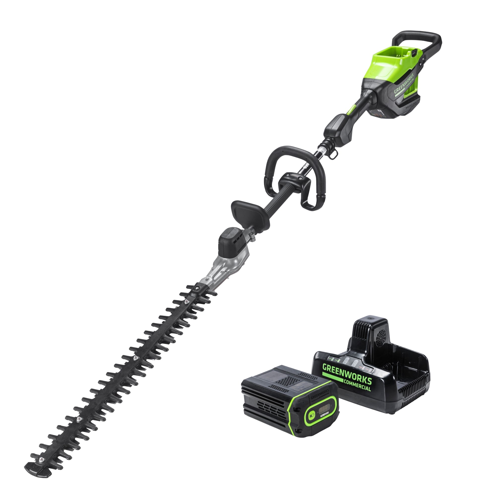 82V Short Pole Hedge Trimmer with 2.5 Ah Battery and Dual Port
