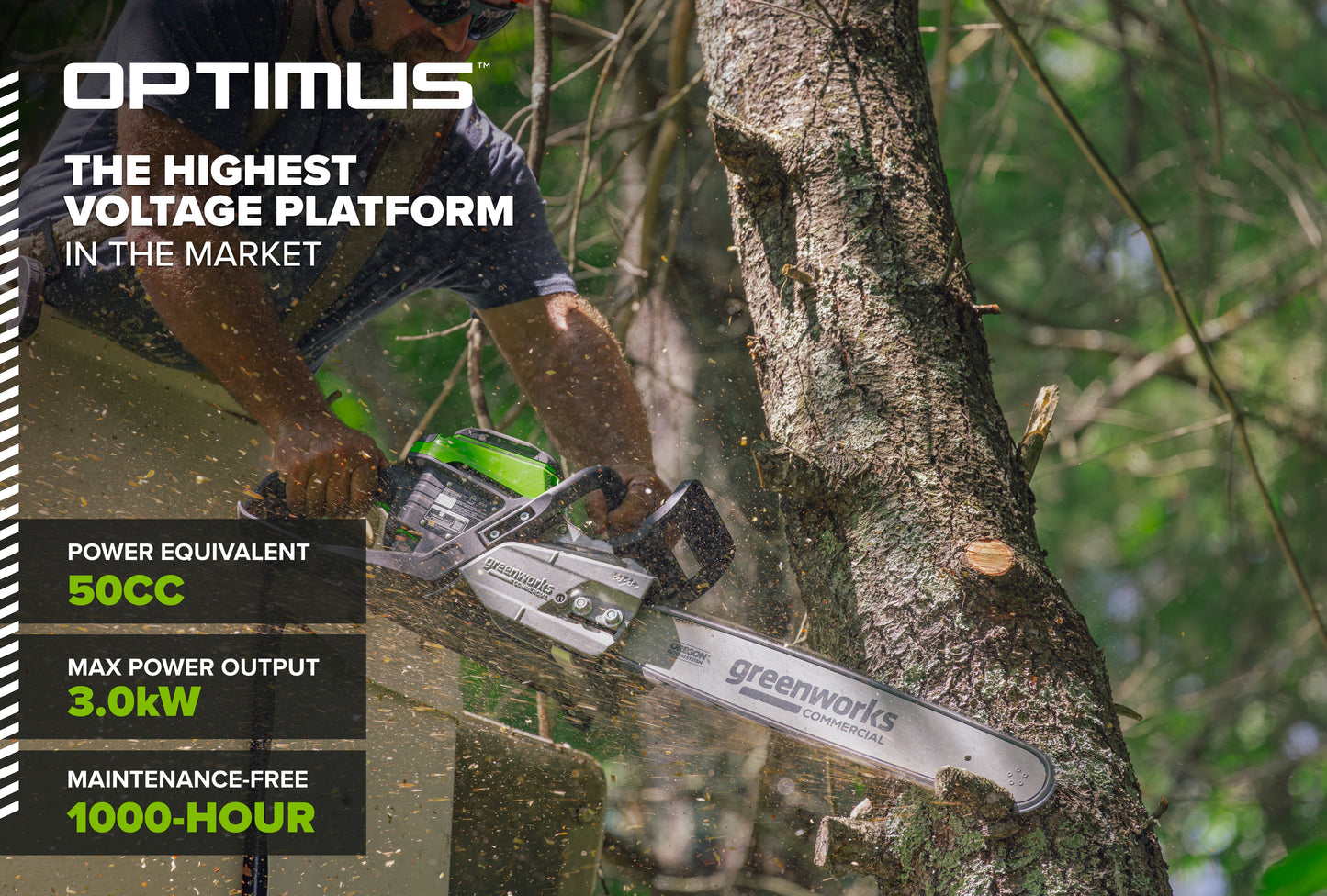82V OPTIMUS 3.0 kW Chainsaw Powerhead with CORE400 Battery & DP Charger | OCS500