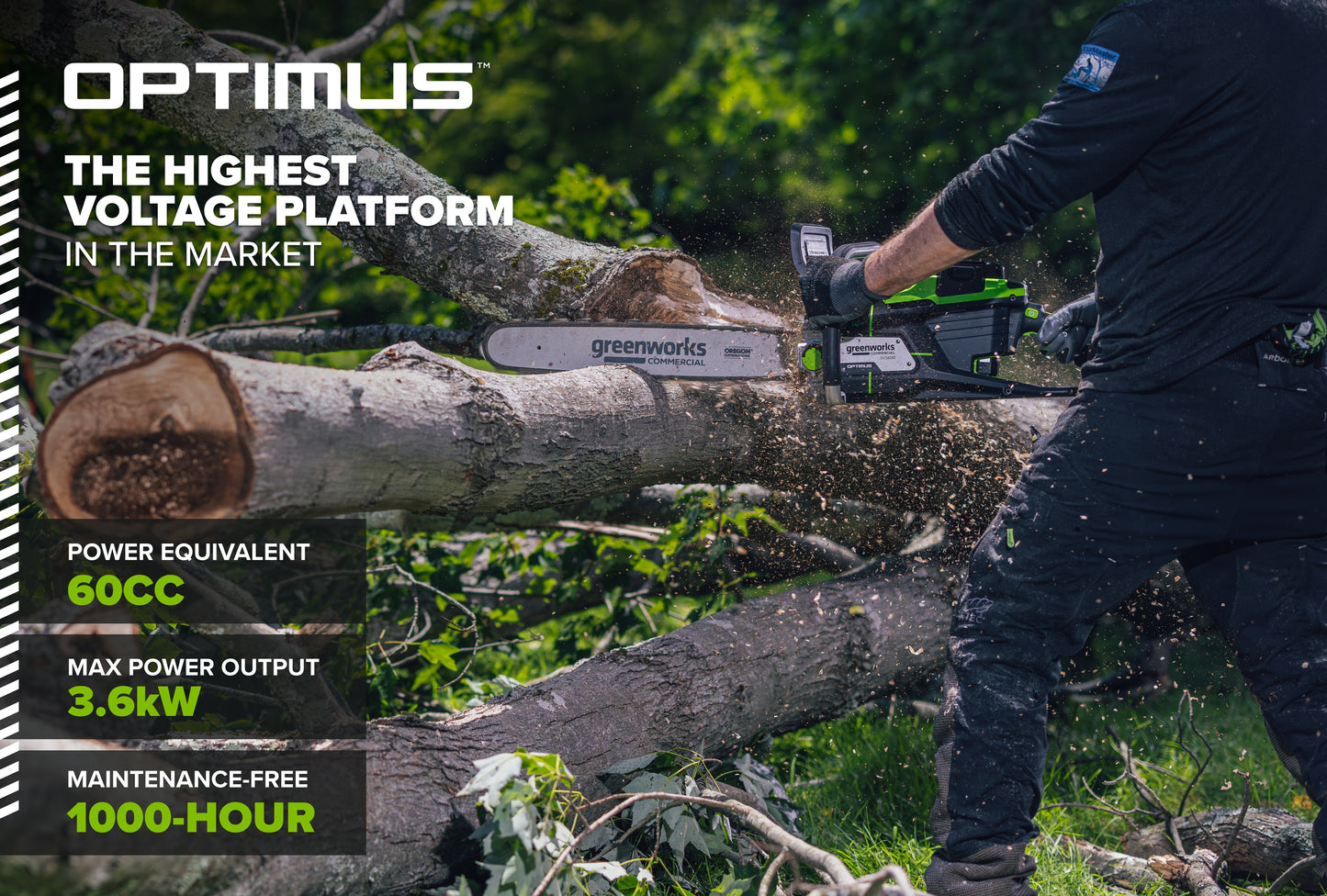 OPTIMUS 82V 3.6kw 18" Chainsaw Kit with CORE400 Battery & DP Charger | OCS600-C4DP-18