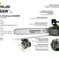 OPTIMUS 82V 5.0kw 28" HOG Chainsaw Kit with CORE530 Battery & DP Charger | OCS800-C5DP-28