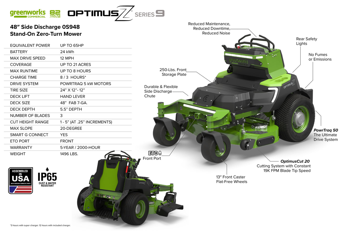 OptimusZ Series 9 60" Stand-on ZTR - 24 kWh | OS960