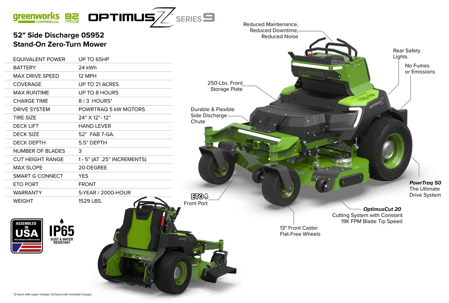 OptimusZ Series 9 52" Stand-on ZTR - 24 kWh | OS952