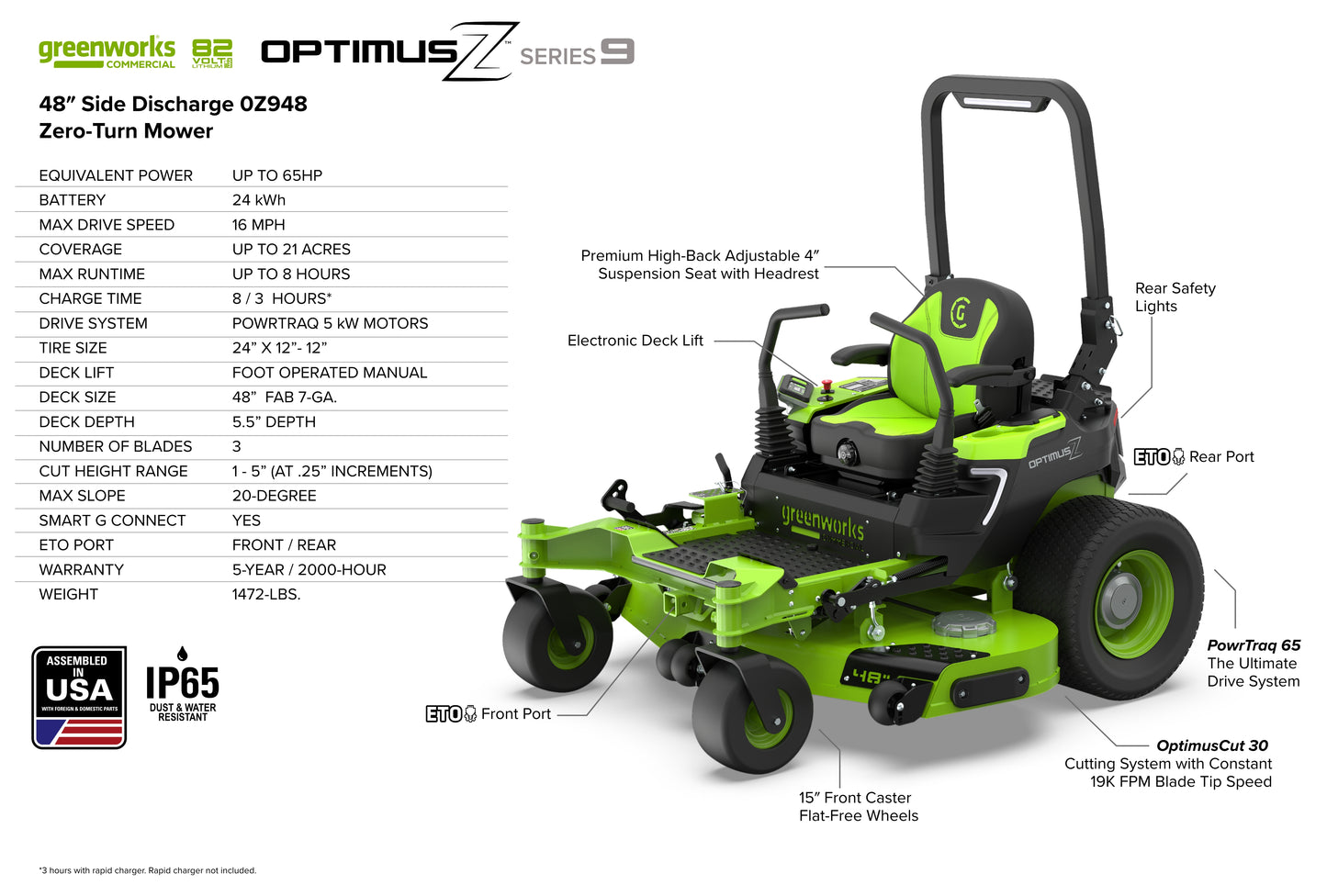 OptimusZ Series 9 48" Ride-on ZTR - 24 kWh | OZ948