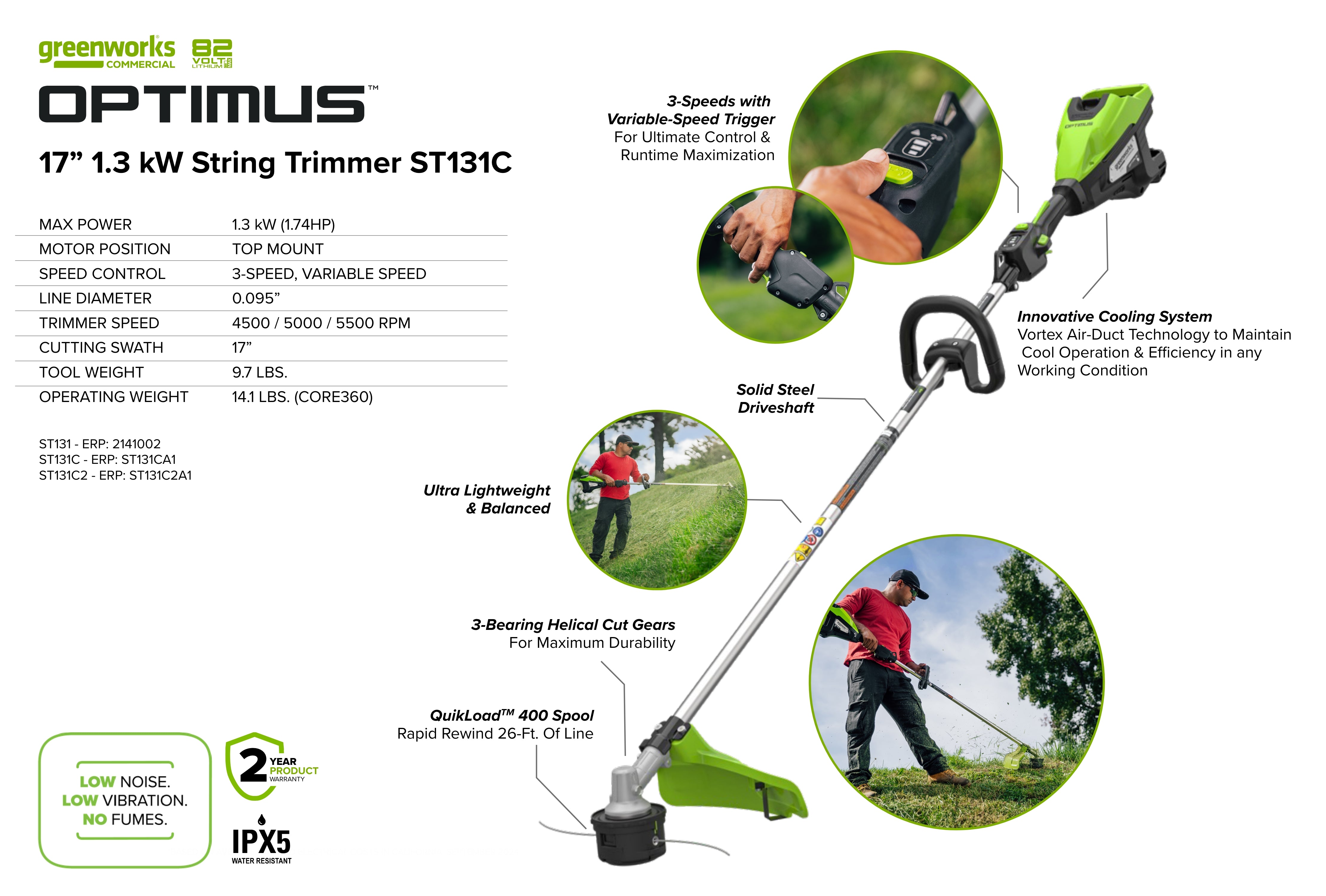 OPTIMUS 82V Top mounted 1.3kW String Trimmer - Tool Only | ST131