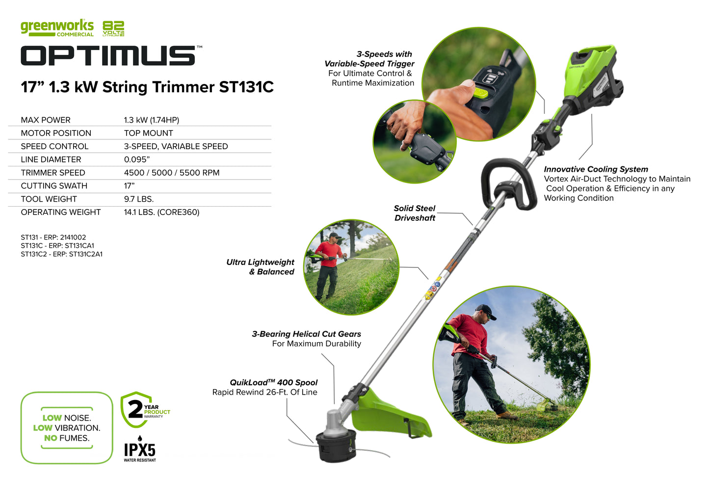 Optimus 82V Top mounted 1.3kW String Trimmer Kit  | ST131C2