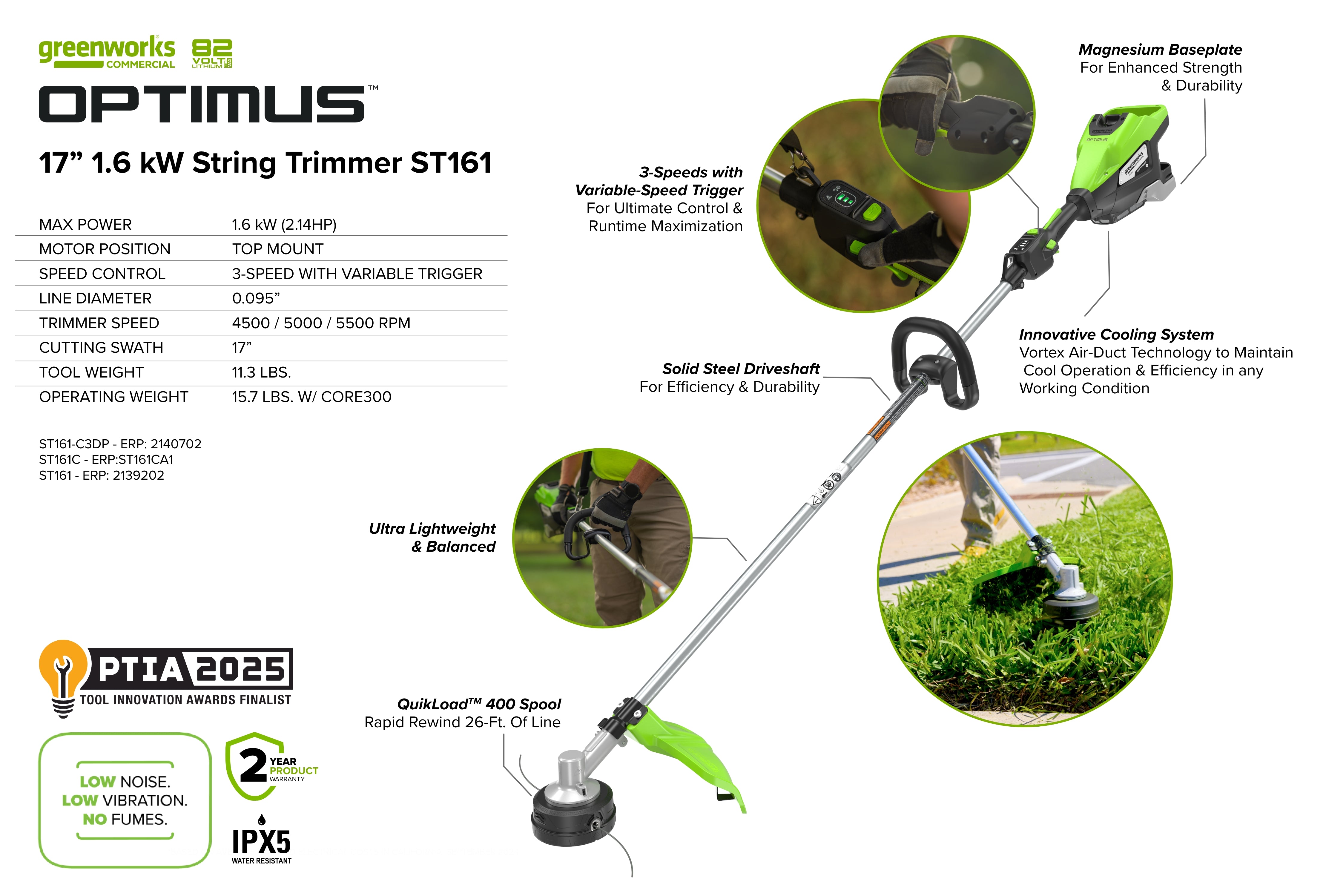 82V 1.6 kW String Trimmer | ST161 | Greenworks Commercial