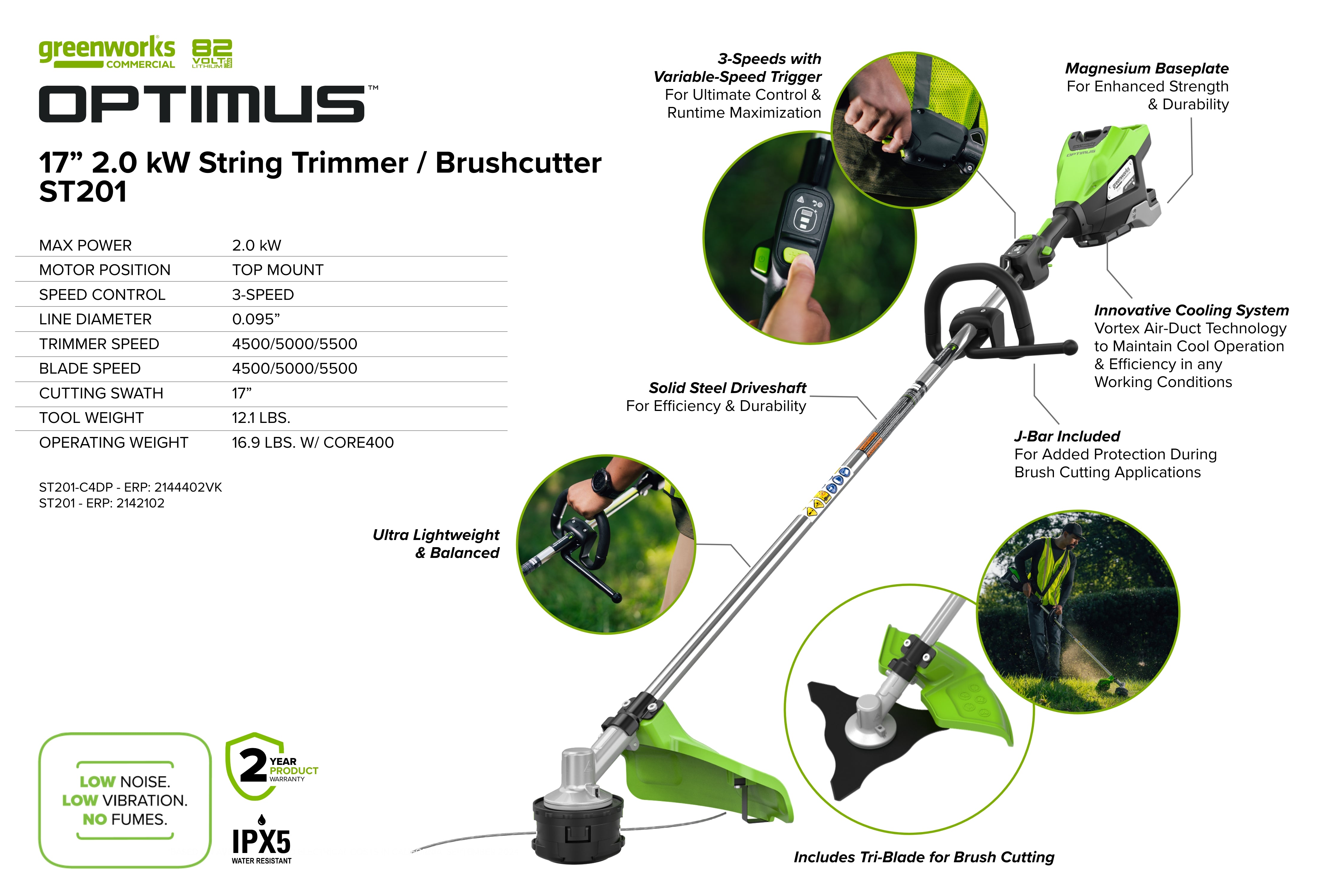 82V 2.0 kW String Trimmer | ST201 | Greenworks Commercial