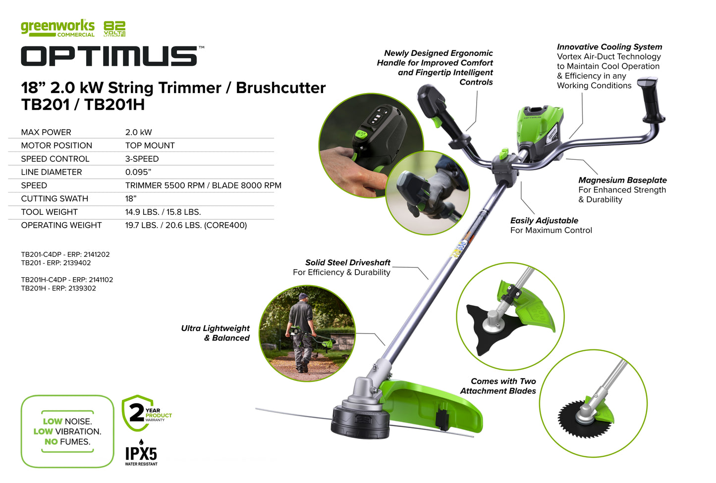 Optimus 82V 2.0 kW Bike Handle String Trimmer Kit | TB201-C4DP