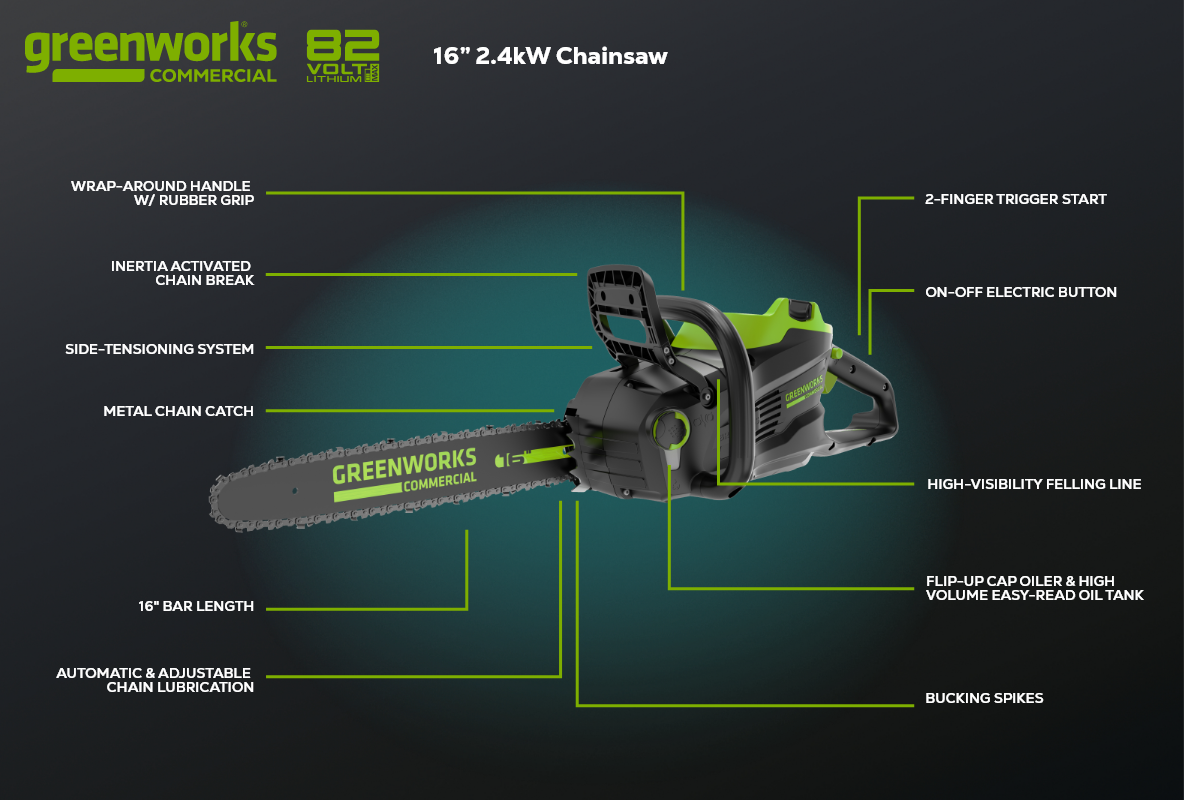 82V 16" 2.4kW Chainsaw Tool-Only | 82CS24