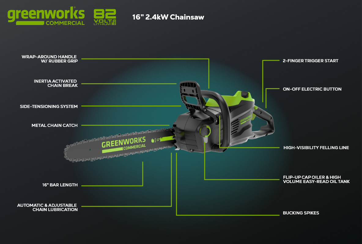 82V 16" 2.4kW Chainsaw Tool-Only (82CS24)