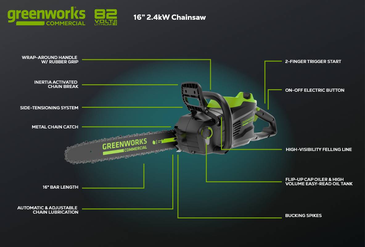 82V 16" 2.4kW Chainsaw Tool-Only (82CS24)