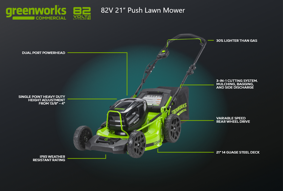 82V 21" Brushless Push Mower with 5Ah Battery and Dual Port Charger