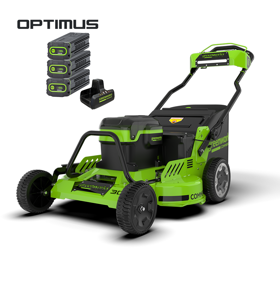 Optimus 82V 30” Self-Propelled Lawn Mower with (3) 8Ah Batteries and Dual Port Charger