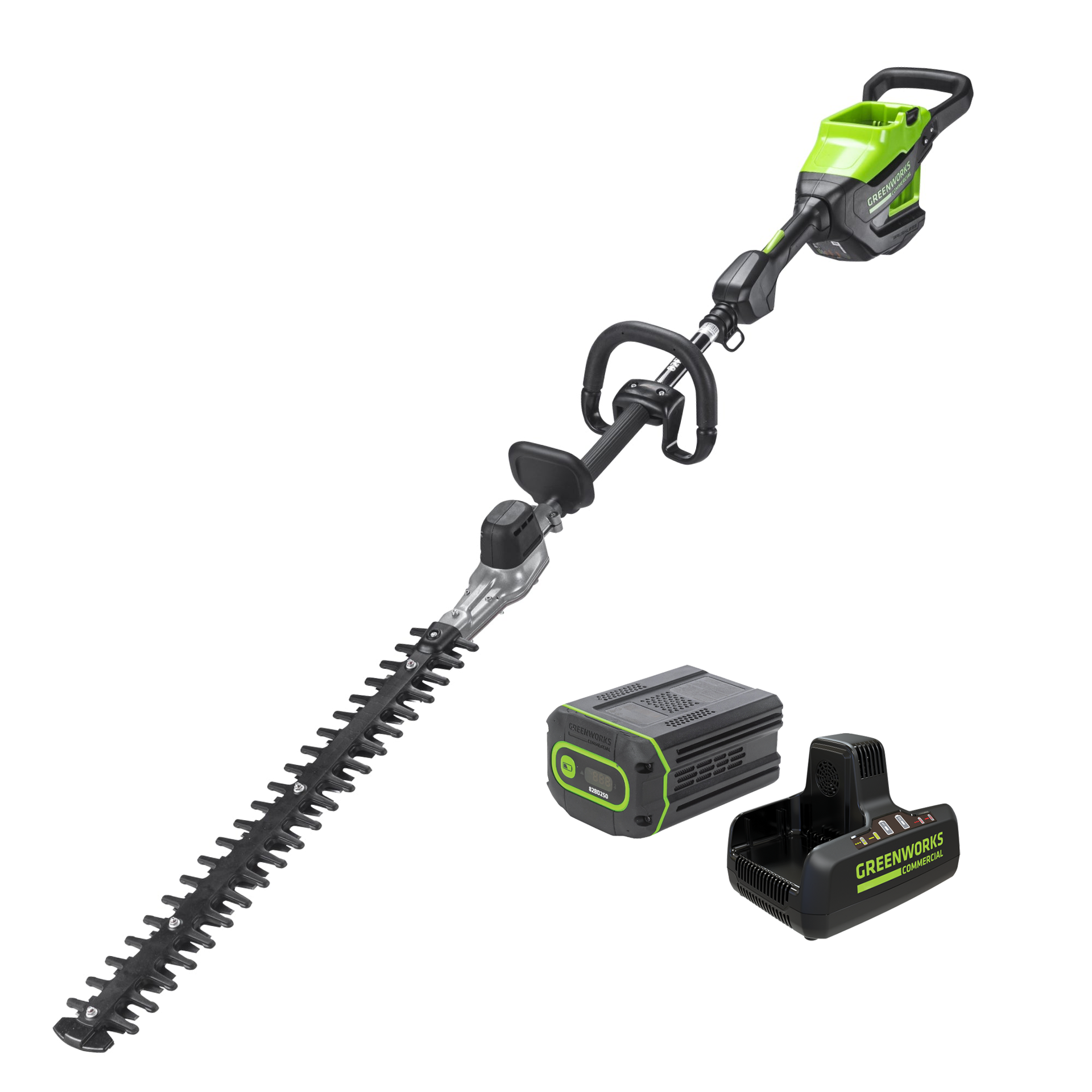 82V Short Pole Hedge Trimmer with 2.5 Ah Battery and Dual Port