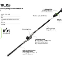 Optimus 82V Articulating Mid Pole Hedge Trimmer with (1) Core300 and Dual Port Charger | PH482A-C3DP