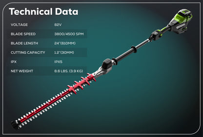 Optimus 82V Short Pole Fixed Hedge Trimmer with CORE300 Battery and Dual-Port Charger | PH302F-C3DP