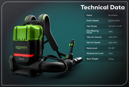Optimus 82V 755 CFM Dual-Port Backpack Blower with (2) 8Ah Batteries and Dual Port Charger | BB361-82DP