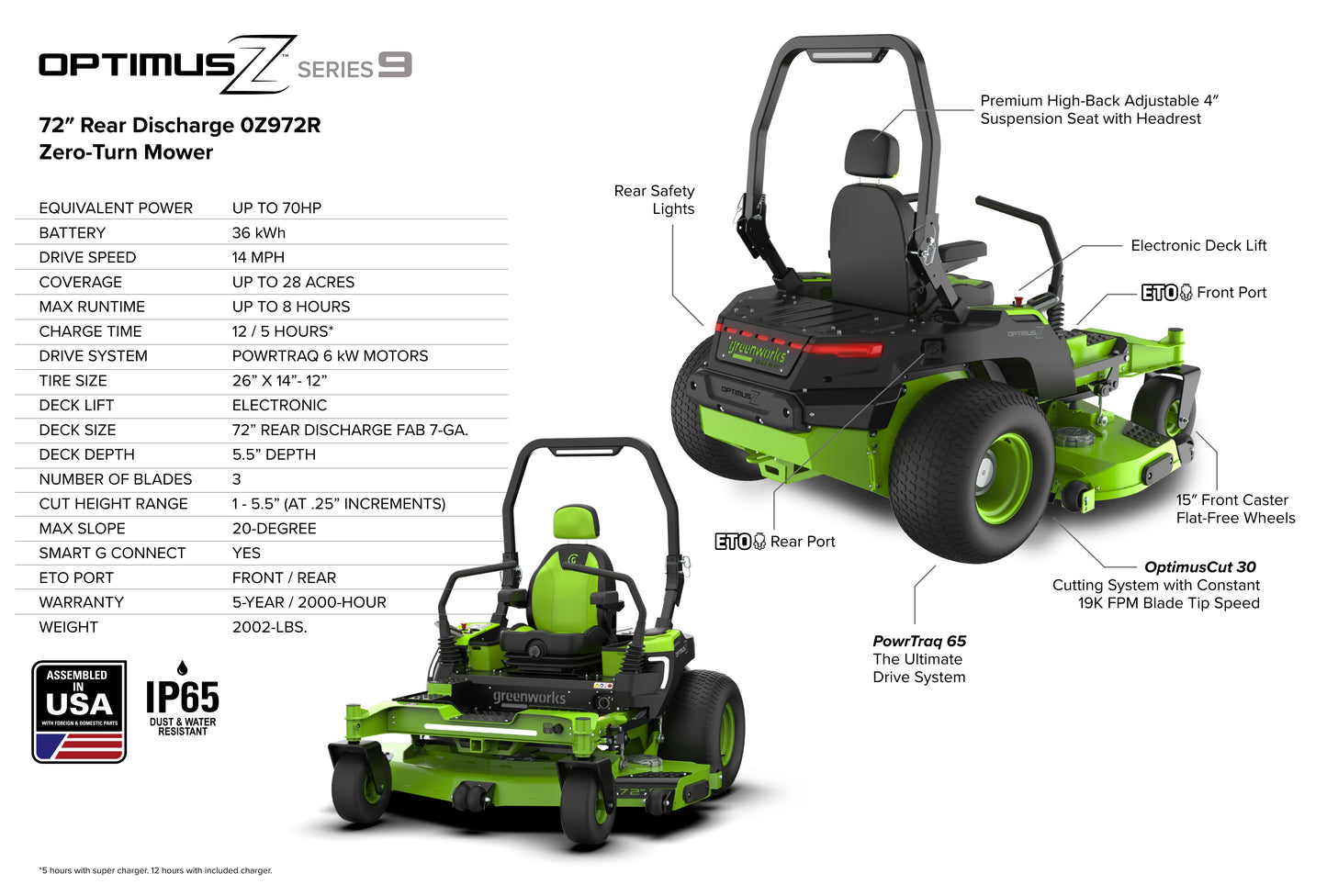 OptimusZ Series 9 72" (Rear Discharge) Ride-on ZTR - 36 kWh | OZ972R