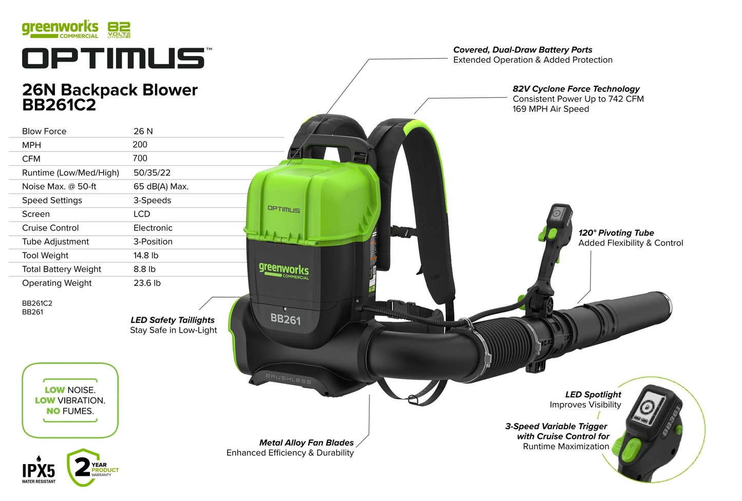 82V OPTIMUS 26N Backpack Blower | BB261
