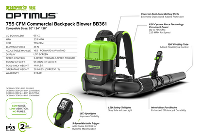 Optimus 82v 36N BP Blower Core530 DP Kit | BB361-C5DP