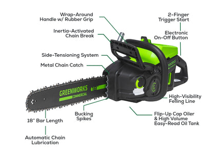82V 18" 2.7kW Chainsaw with 4Ah Battery and Dual Port Charger (82CS27-4DP)