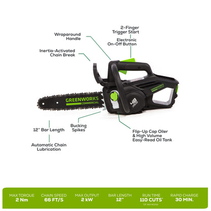 48V 12" Top-Handle Chainsaw with Battery and Charger