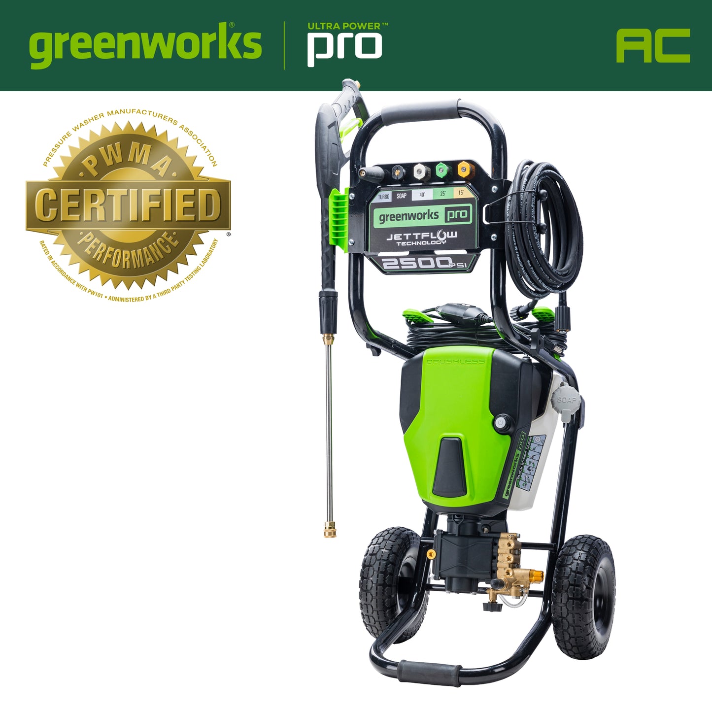 2500-PSI Brushless Pressure Washer with Industrial-Grade Pump (PW-2500C)